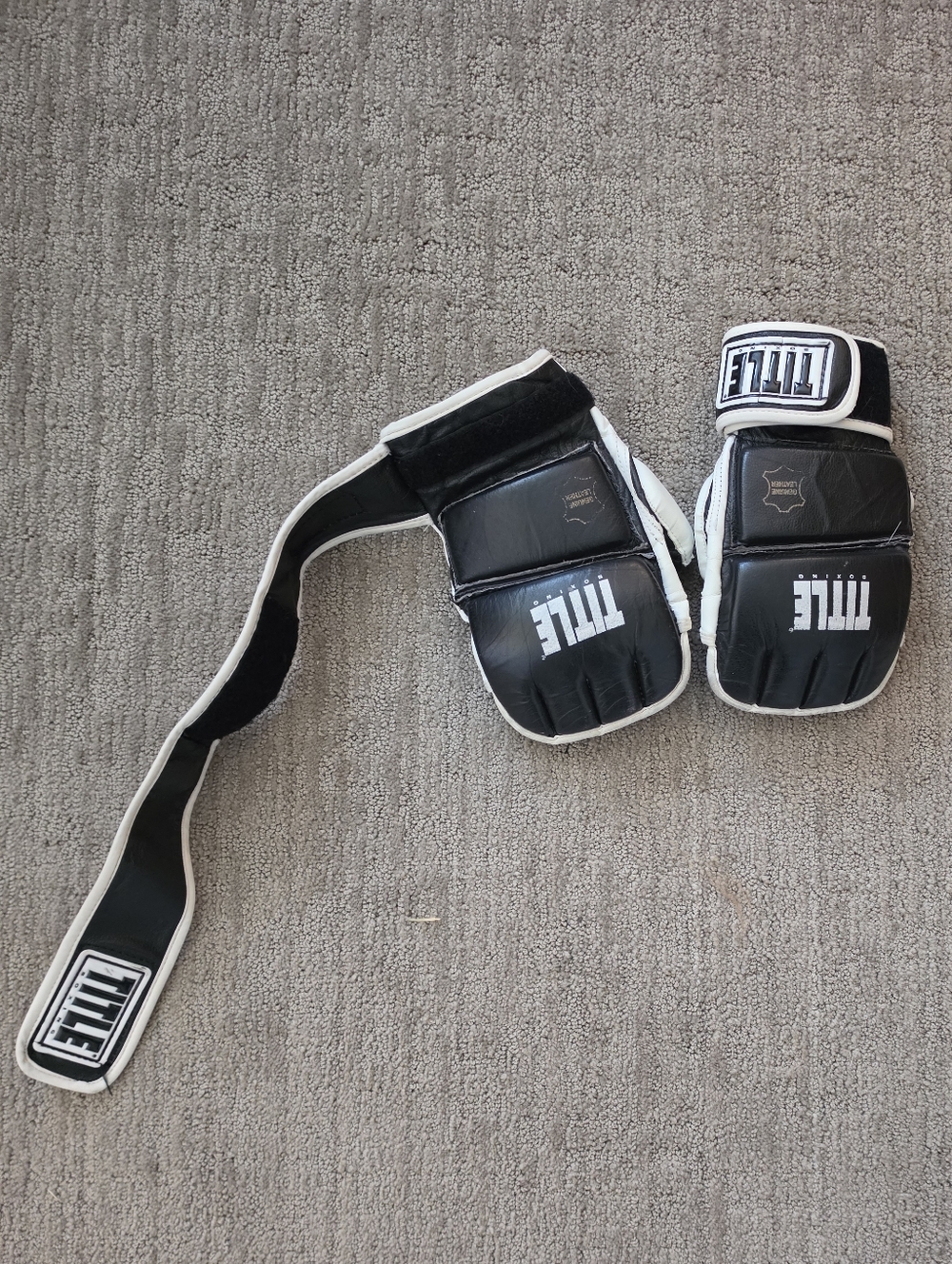 TITLE Black and White Men's Training Gloves with Wrist Wraps